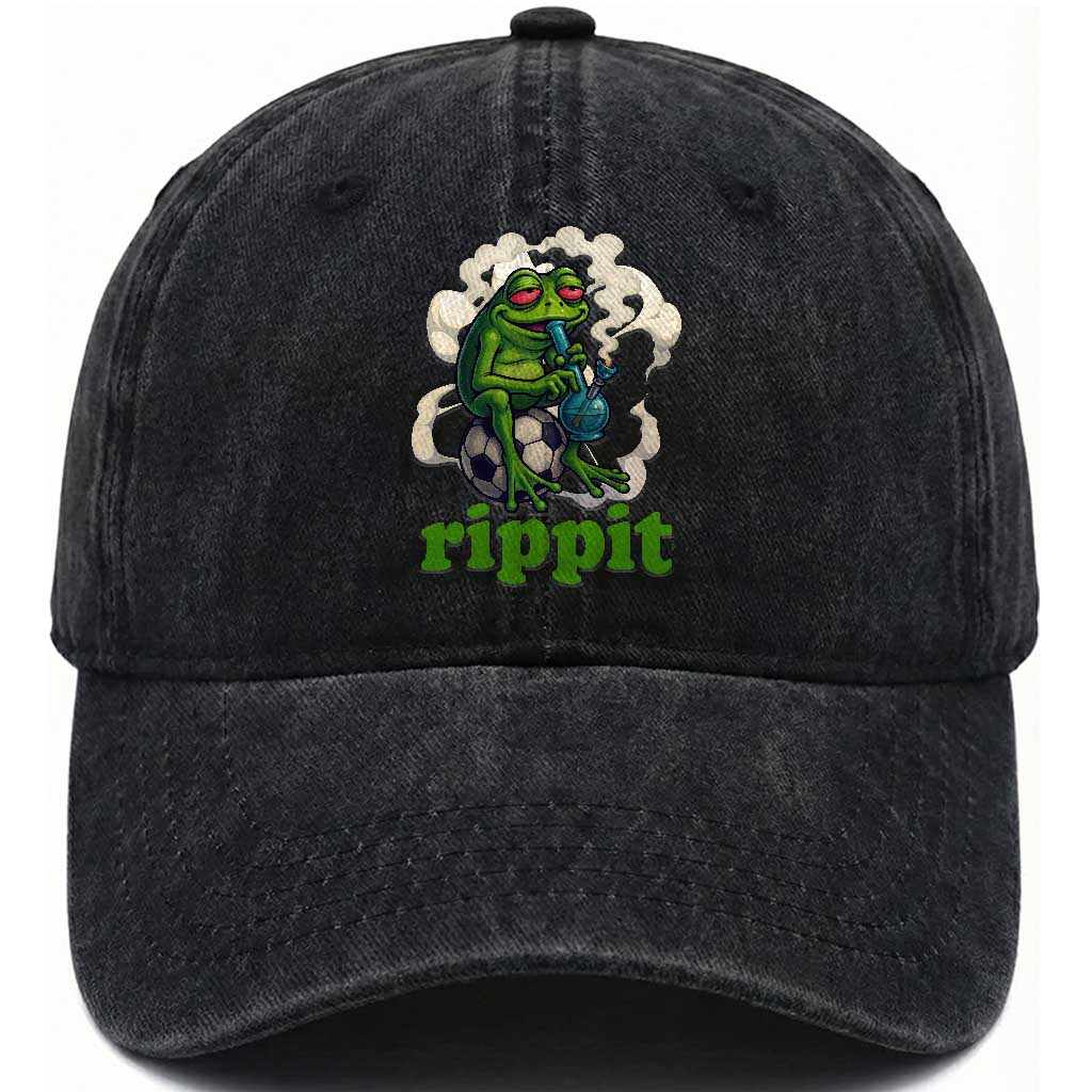 Rippit Stoner Frog Washed Cotton Baseball Cap Smoking Weed Pot Marijuana Cannabis 420 TS14 Washed Cap Universal Fit Black Print Your Wear