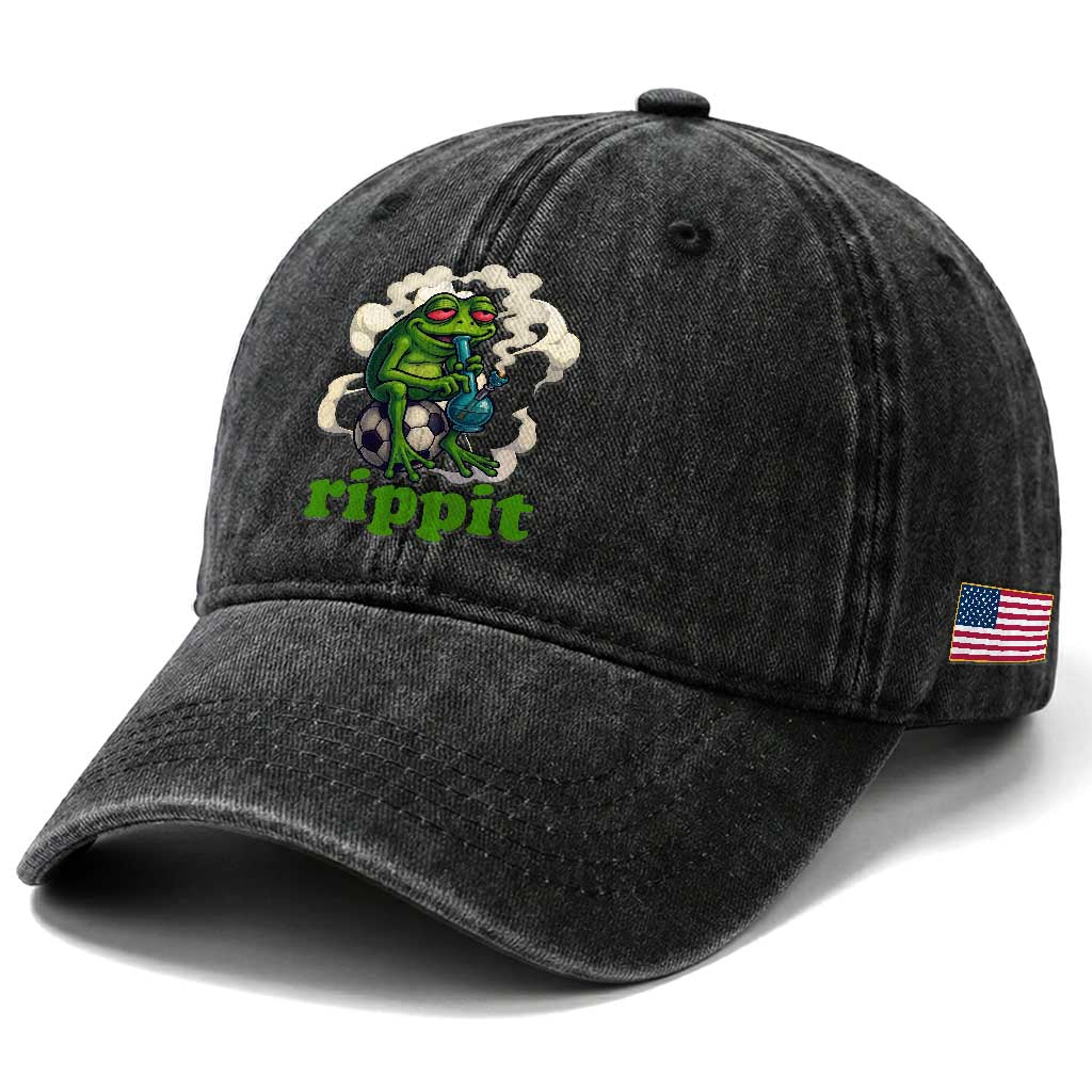 Rippit Stoner Frog Washed Cotton Baseball Cap Smoking Weed Pot Marijuana Cannabis 420 TS14 Print Your Wear