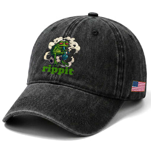 Rippit Stoner Frog Washed Cotton Baseball Cap Smoking Weed Pot Marijuana Cannabis 420 TS14 Print Your Wear