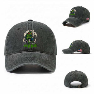 Rippit Stoner Frog Washed Cotton Baseball Cap Smoking Weed Pot Marijuana Cannabis 420 TS14 Washed Cap Universal Fit Dark Green Print Your Wear