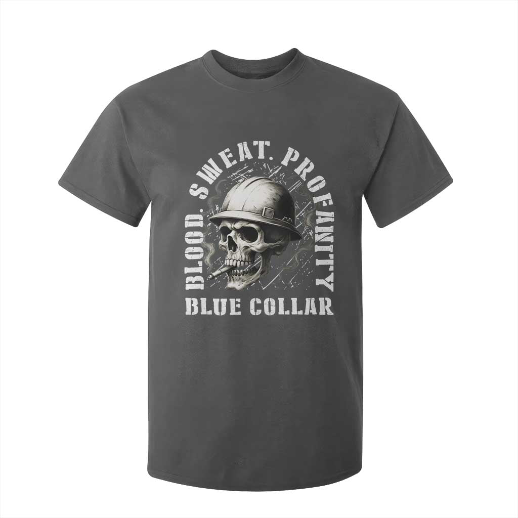 Skull Smoking T Shirt For Kid Blood Sweat Profanity Blue Collar TS14 Dark Heather Print Your Wear