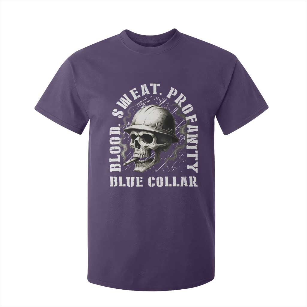 Skull Smoking T Shirt For Kid Blood Sweat Profanity Blue Collar TS14 Purple Print Your Wear