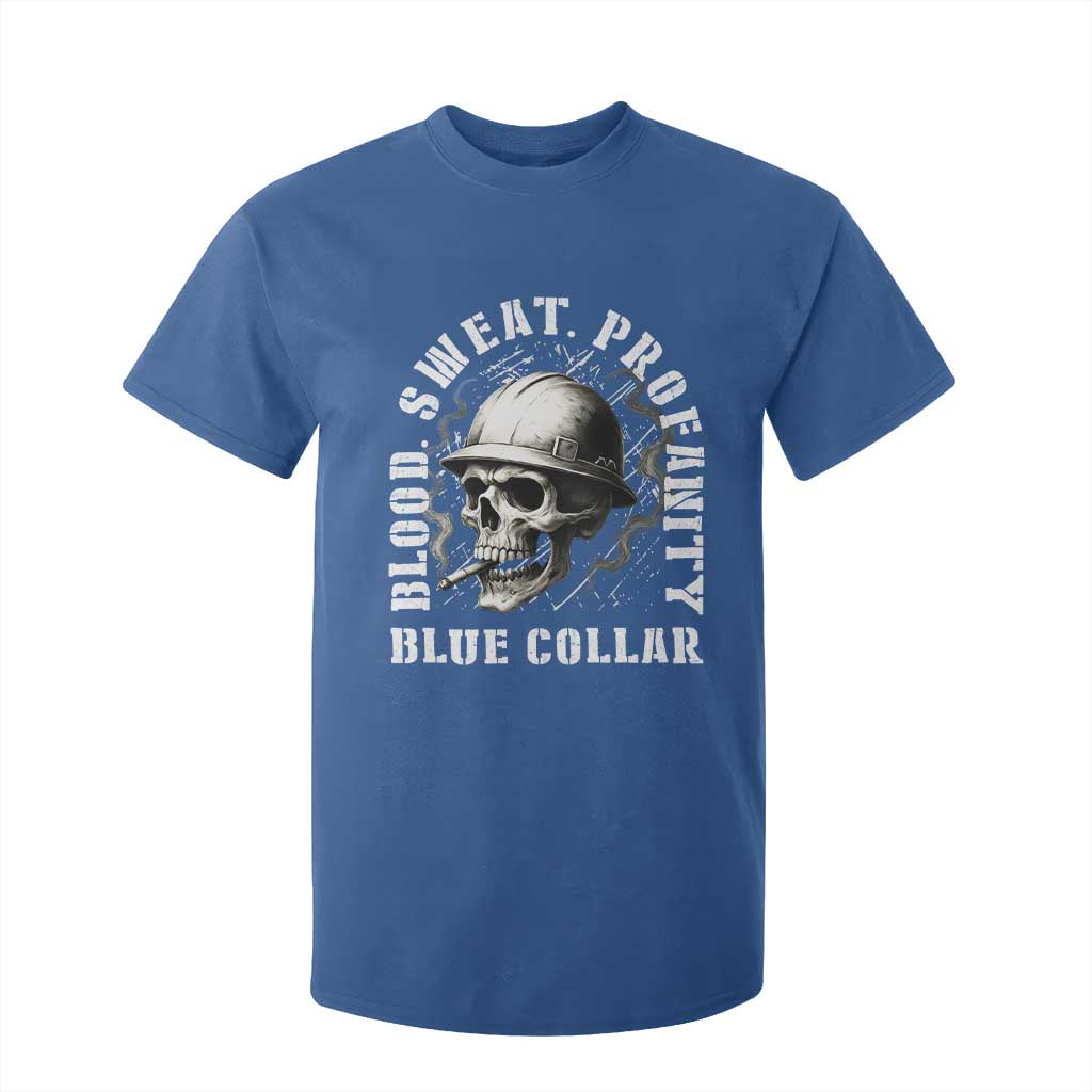 Skull Smoking T Shirt For Kid Blood Sweat Profanity Blue Collar TS14 Royal Blue Print Your Wear