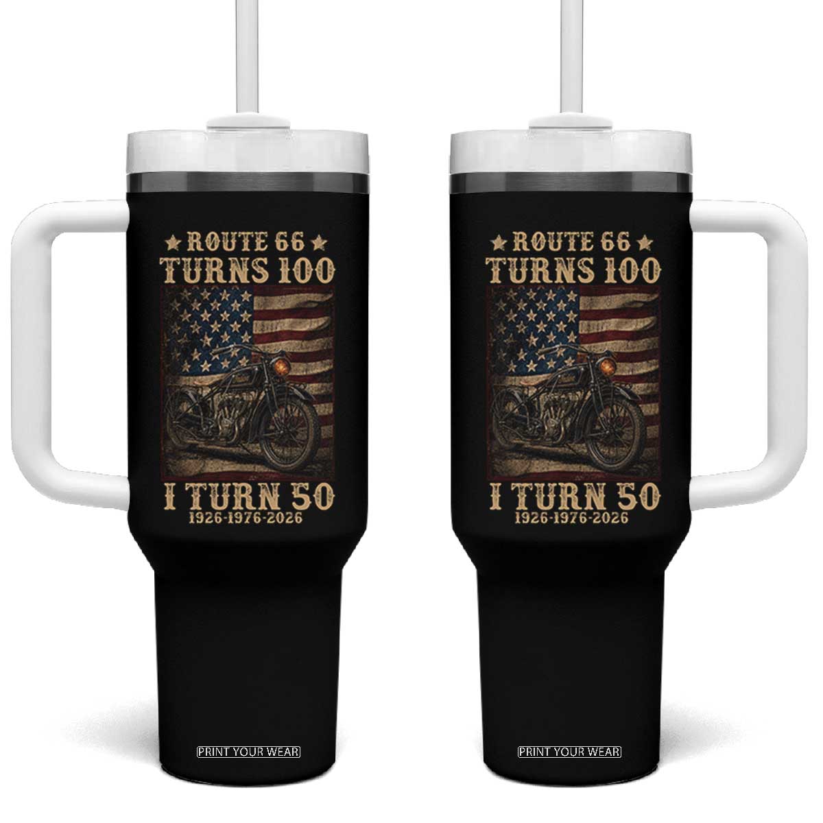 Route Highway 66 Turns 100 I Turn 50 Tumbler With Handle Vintage 1976 Road Sign Motorcycle Lover 50th Birthday Gift TS14 One Size: 40 oz Black Print Your Wear