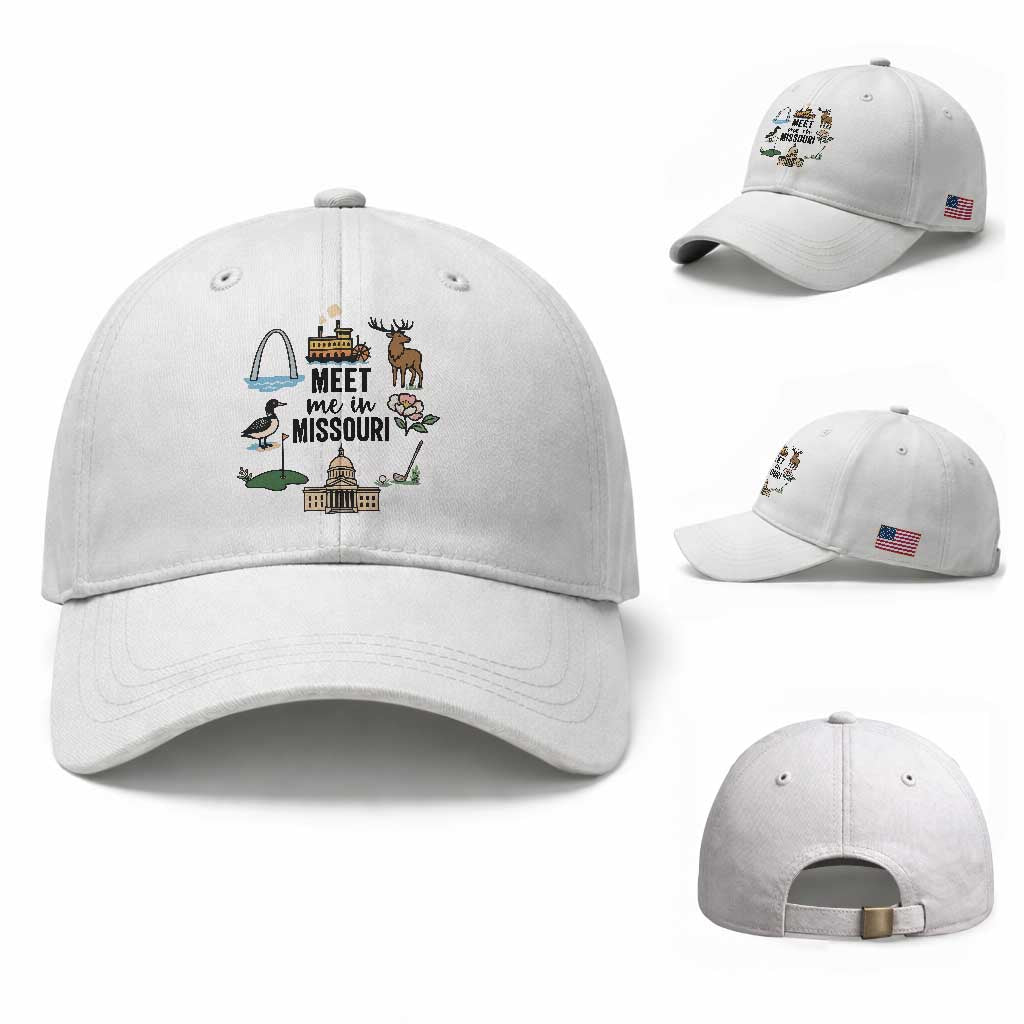 Meet Me in Missouri State Map Souvenir Baseball Cap TS14 Baseball Cap Universal Fit White Print Your Wear