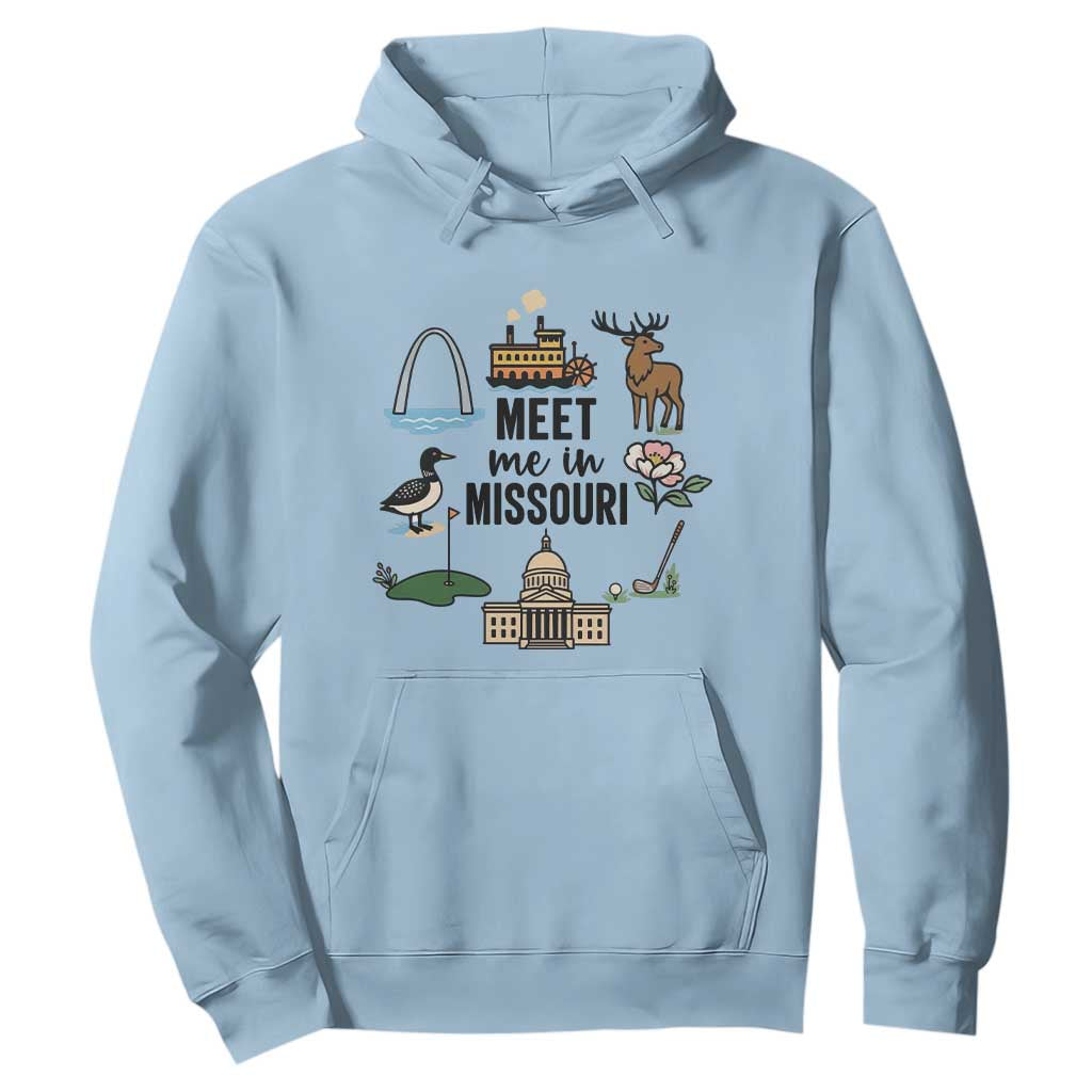 Meet Me in Missouri State Map Souvenir Hoodie TS14 Light Blue Print Your Wear