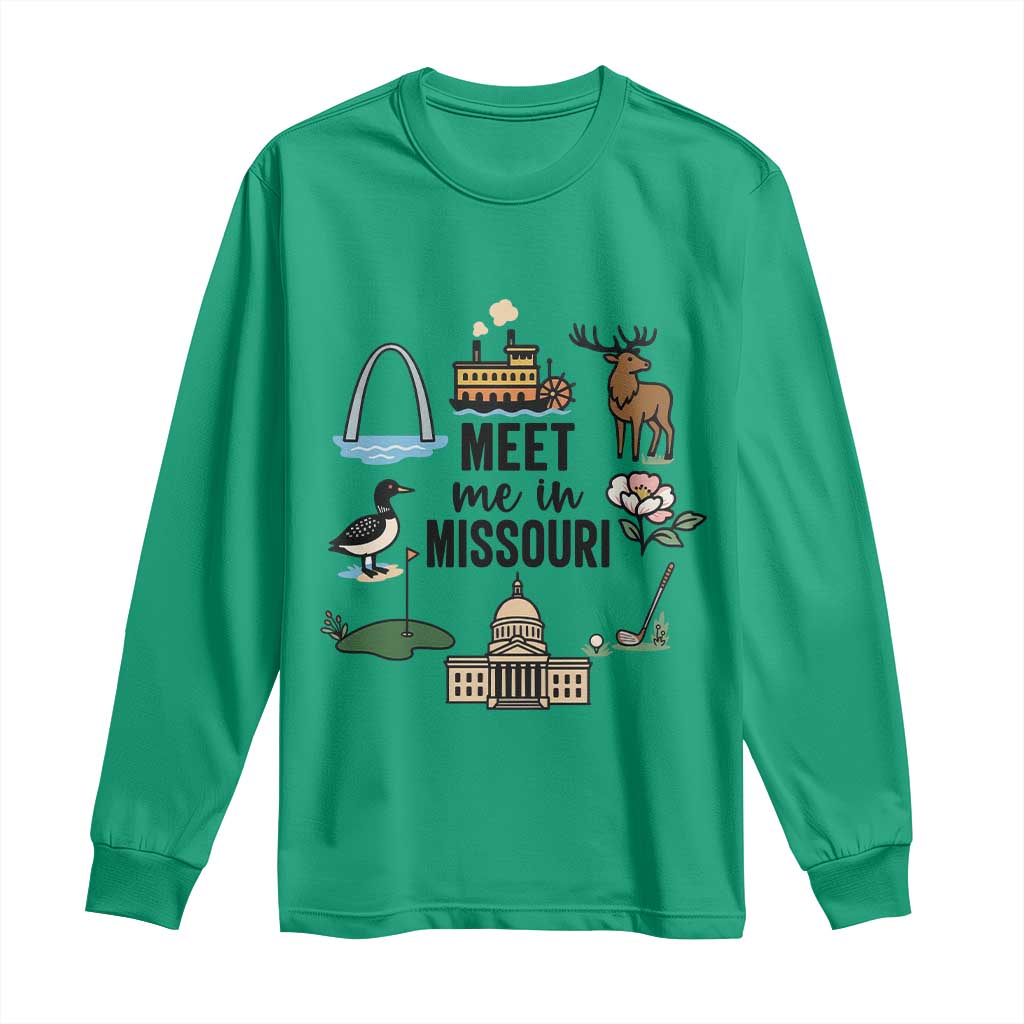 Meet Me in Missouri State Map Souvenir Long Sleeve Shirt TS14 Irish Green Print Your Wear