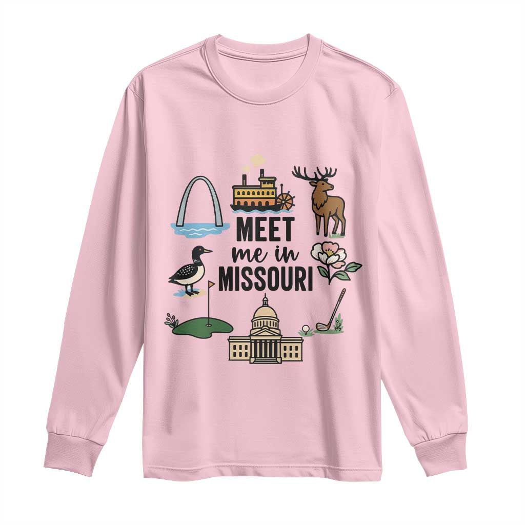 Meet Me in Missouri State Map Souvenir Long Sleeve Shirt TS14 Light Pink Print Your Wear