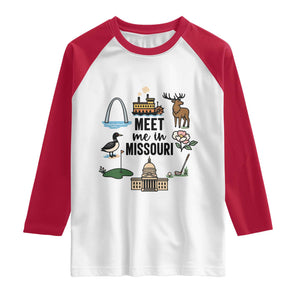 Meet Me in Missouri State Map Souvenir Raglan Shirt TS14 White Red Print Your Wear