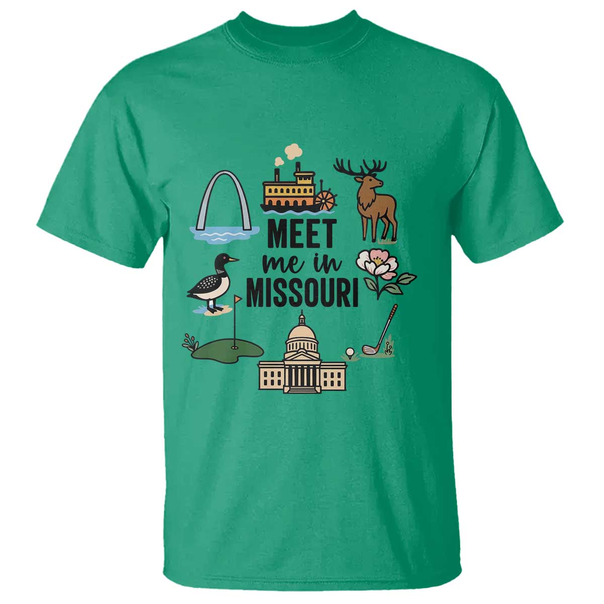 Meet Me in Missouri State Map Souvenir T Shirt TS14 Irish Green Print Your Wear