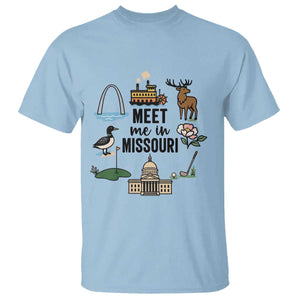 Meet Me in Missouri State Map Souvenir T Shirt TS14 Light Blue Print Your Wear