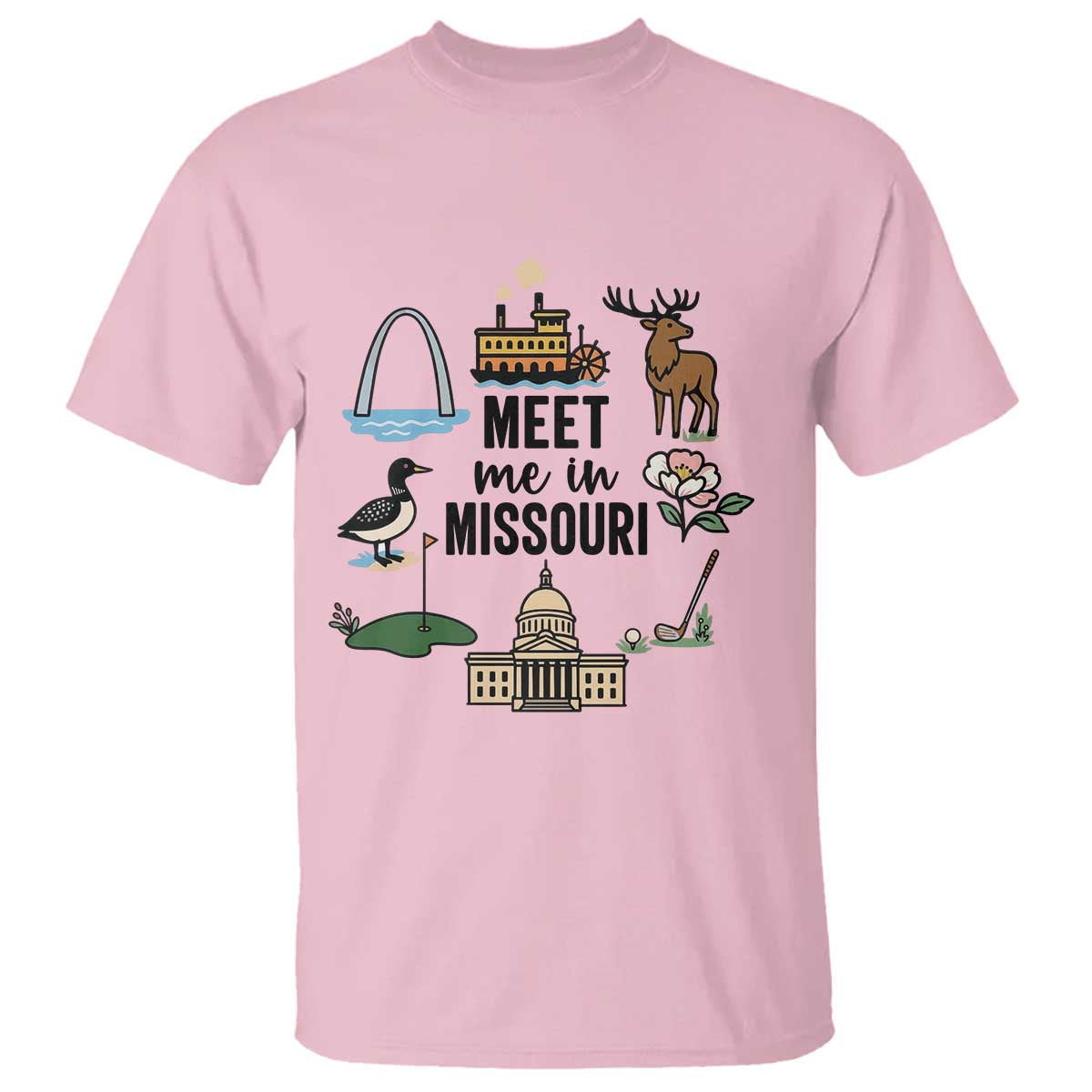 Meet Me in Missouri State Map Souvenir T Shirt TS14 Light Pink Print Your Wear