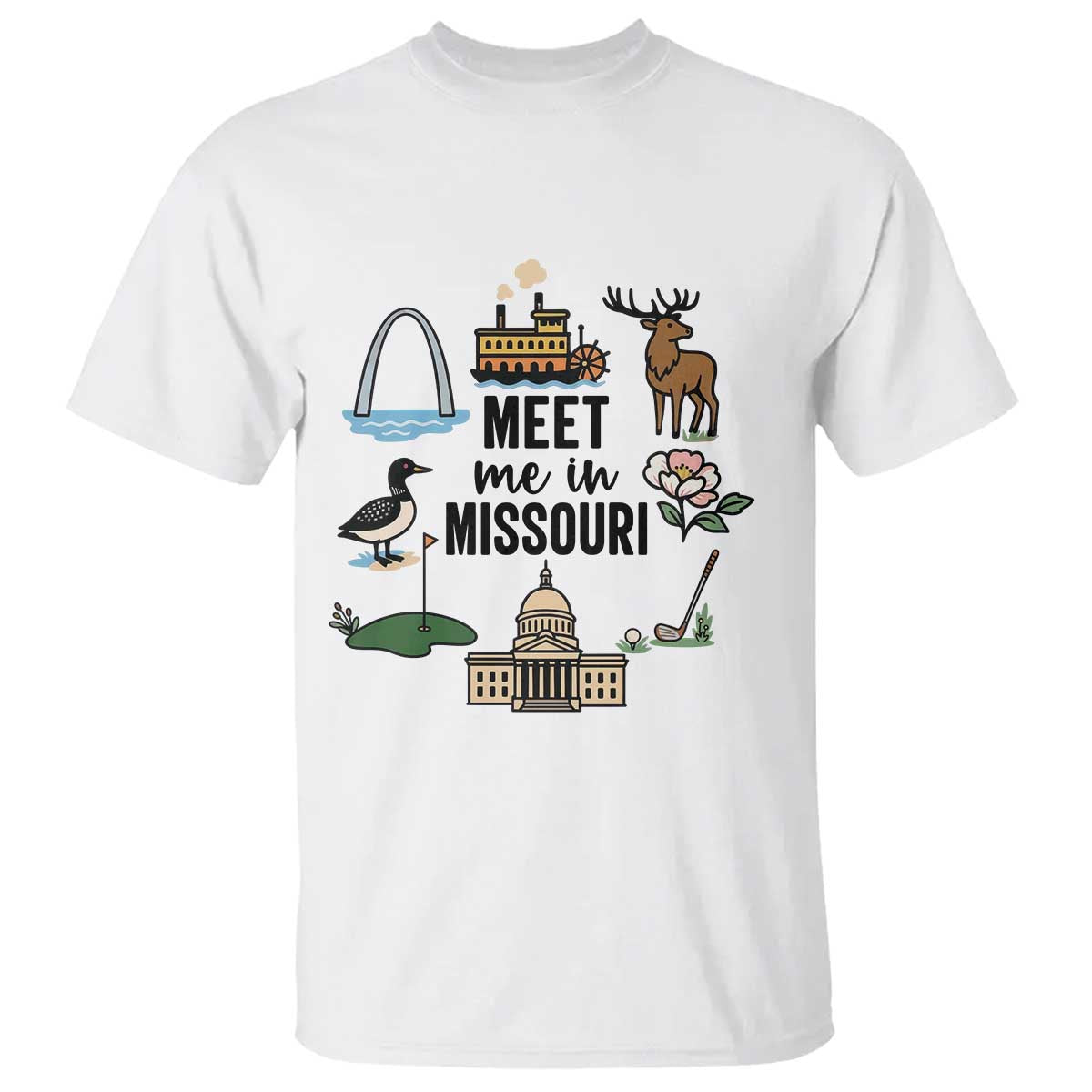 Meet Me in Missouri State Map Souvenir T Shirt TS14 White Print Your Wear