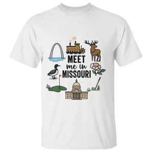 Meet Me in Missouri State Map Souvenir T Shirt TS14 White Print Your Wear