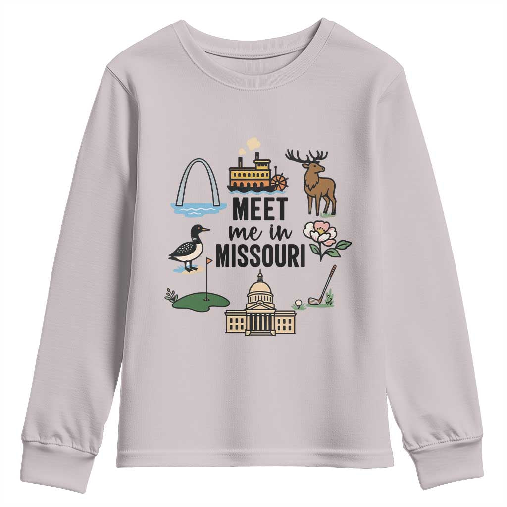 Meet Me in Missouri State Map Souvenir Youth Sweatshirt TS14 Ice Gray Print Your Wear