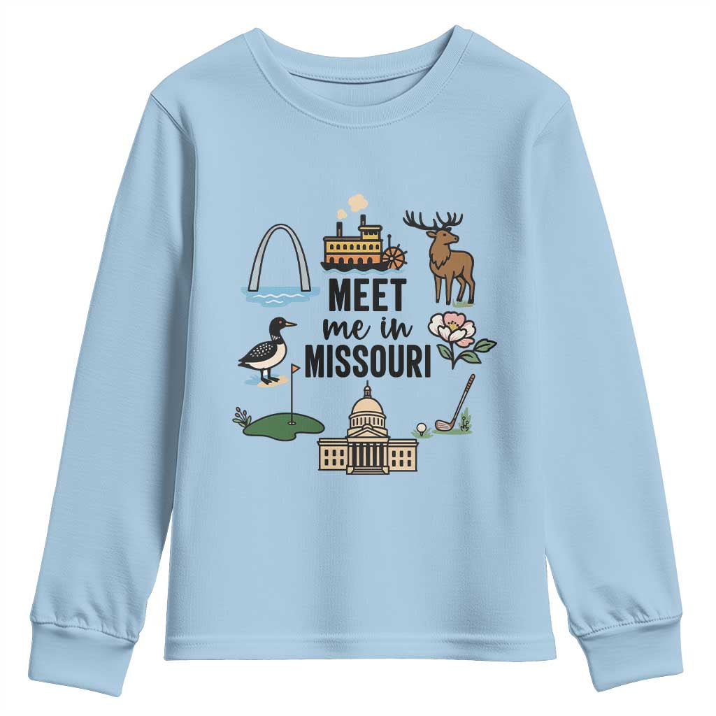 Meet Me in Missouri State Map Souvenir Youth Sweatshirt TS14 Light Blue Print Your Wear