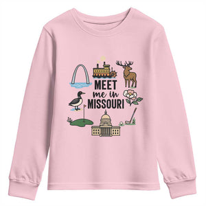 Meet Me in Missouri State Map Souvenir Youth Sweatshirt TS14 Light Pink Print Your Wear