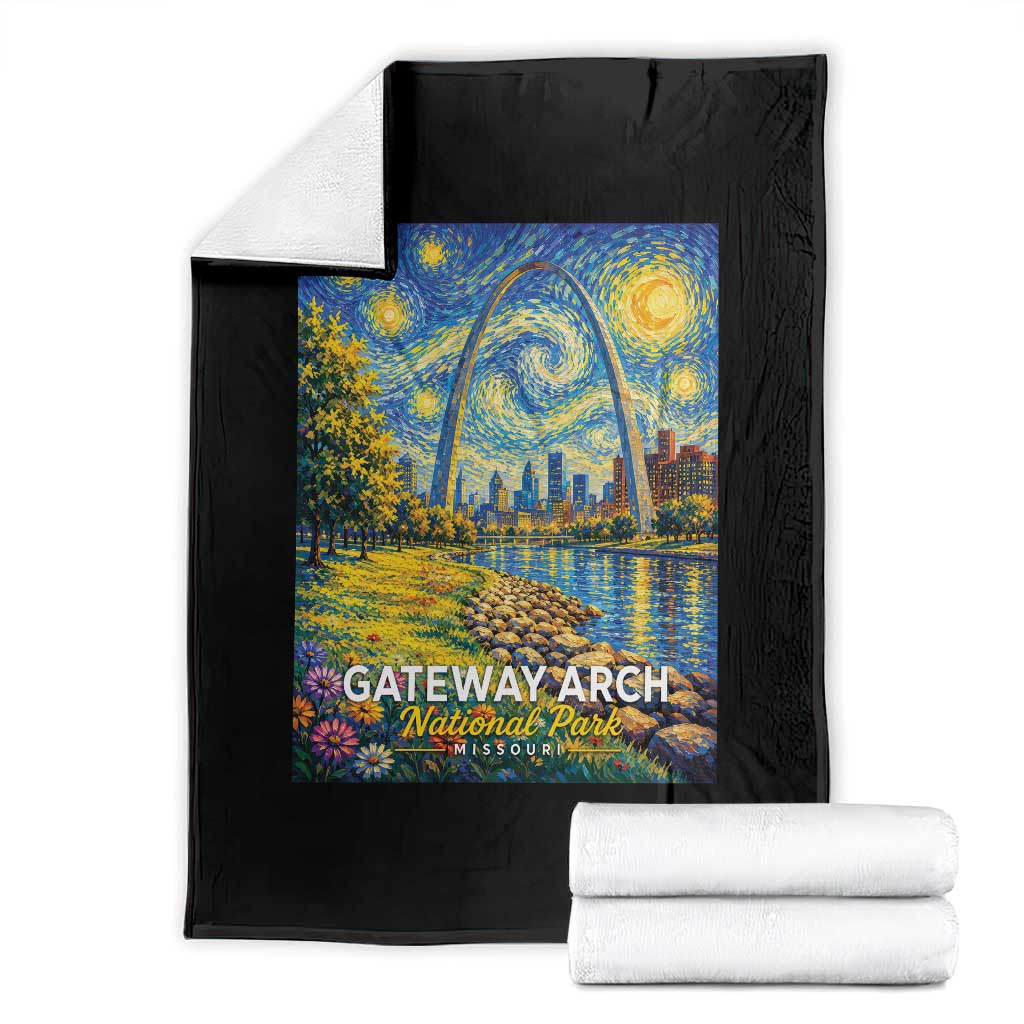 Gateway Arch National Park Van Gogh Style Starry Night Throw Blanket St Louis Missouri Travel Souvenir Gift TS14 Black Print Your Wear