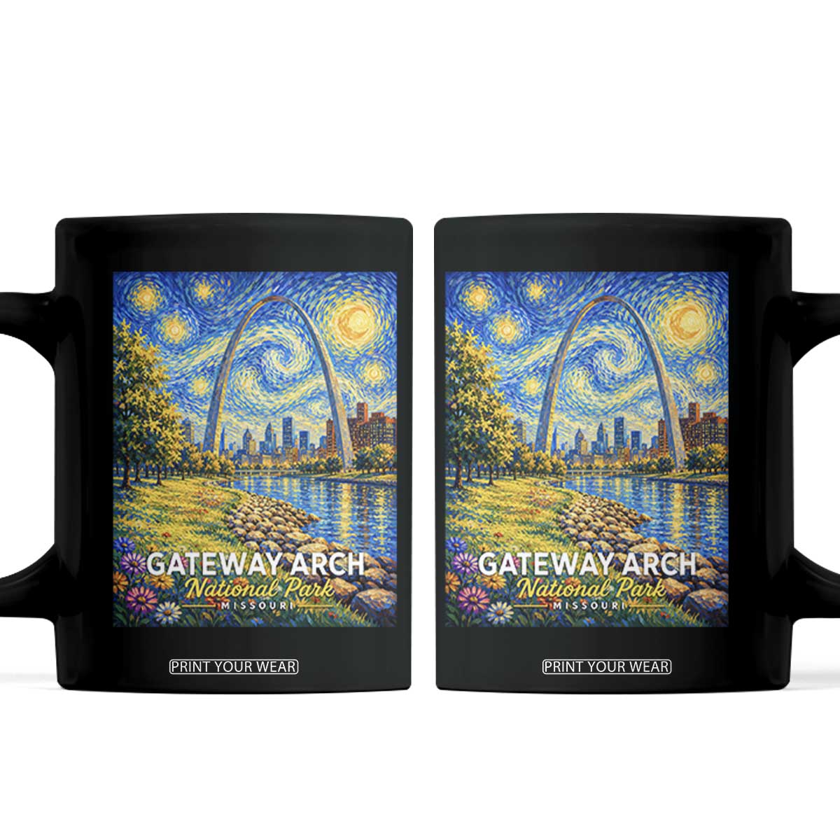 Gateway Arch National Park Van Gogh Style Starry Night Coffee Mug St Louis Missouri Travel Souvenir Gift TS14 Black Print Your Wear