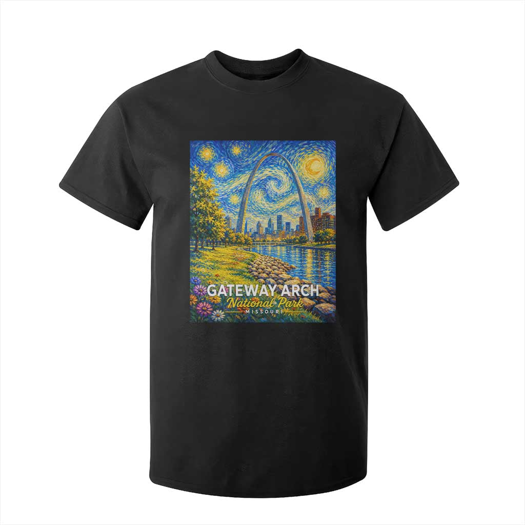 Gateway Arch National Park Van Gogh Style Starry Night T Shirt For Kid St Louis Missouri Travel Souvenir Gift TS14 Black Print Your Wear