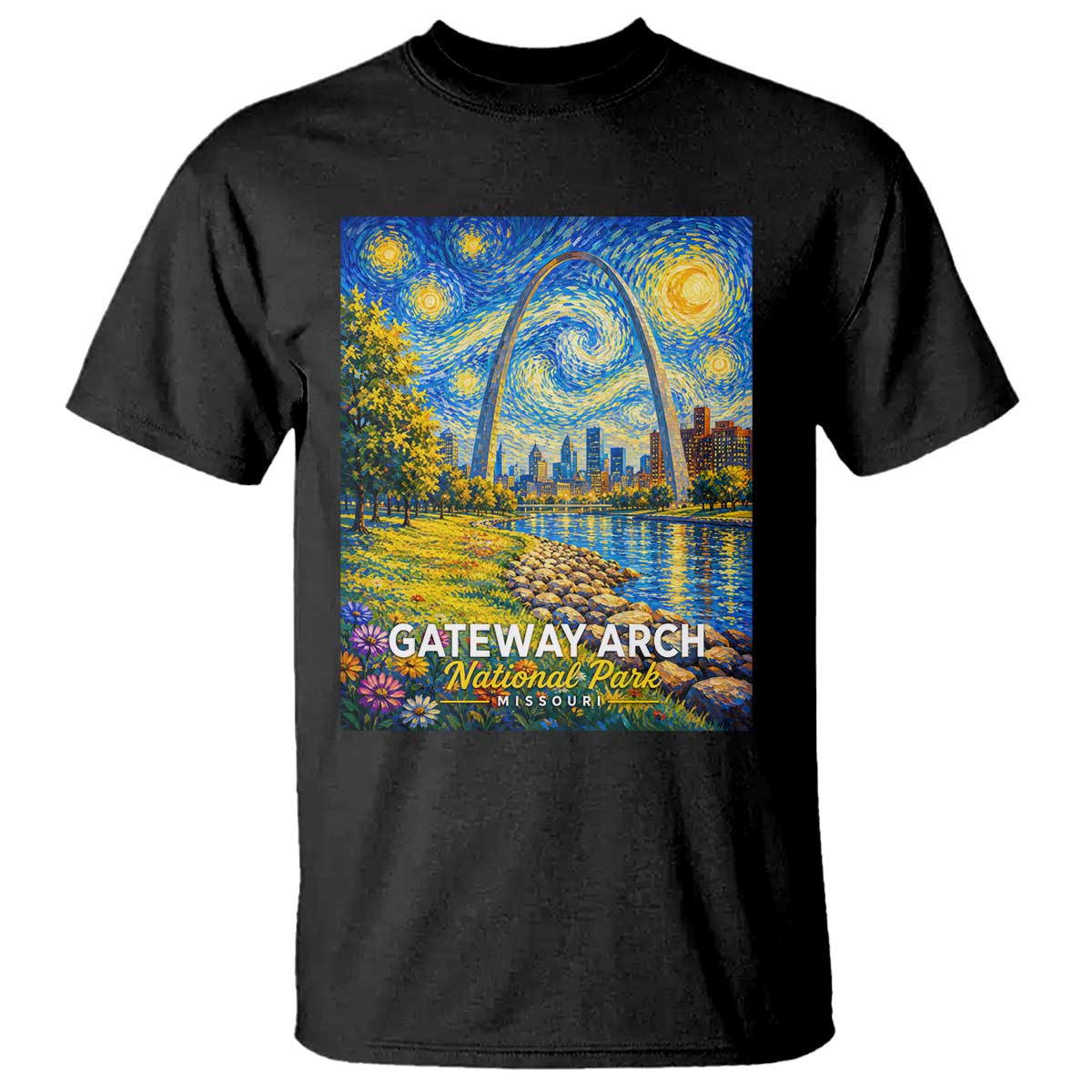 Gateway Arch National Park Van Gogh Style Starry Night T Shirt St Louis Missouri Travel Souvenir Gift TS14 Black Print Your Wear