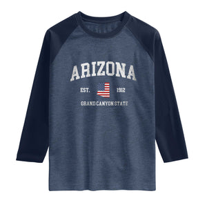Arizona Grand Canyon State America USA Souvenir Raglan Shirt TS14 Heather Denim Navy Print Your Wear