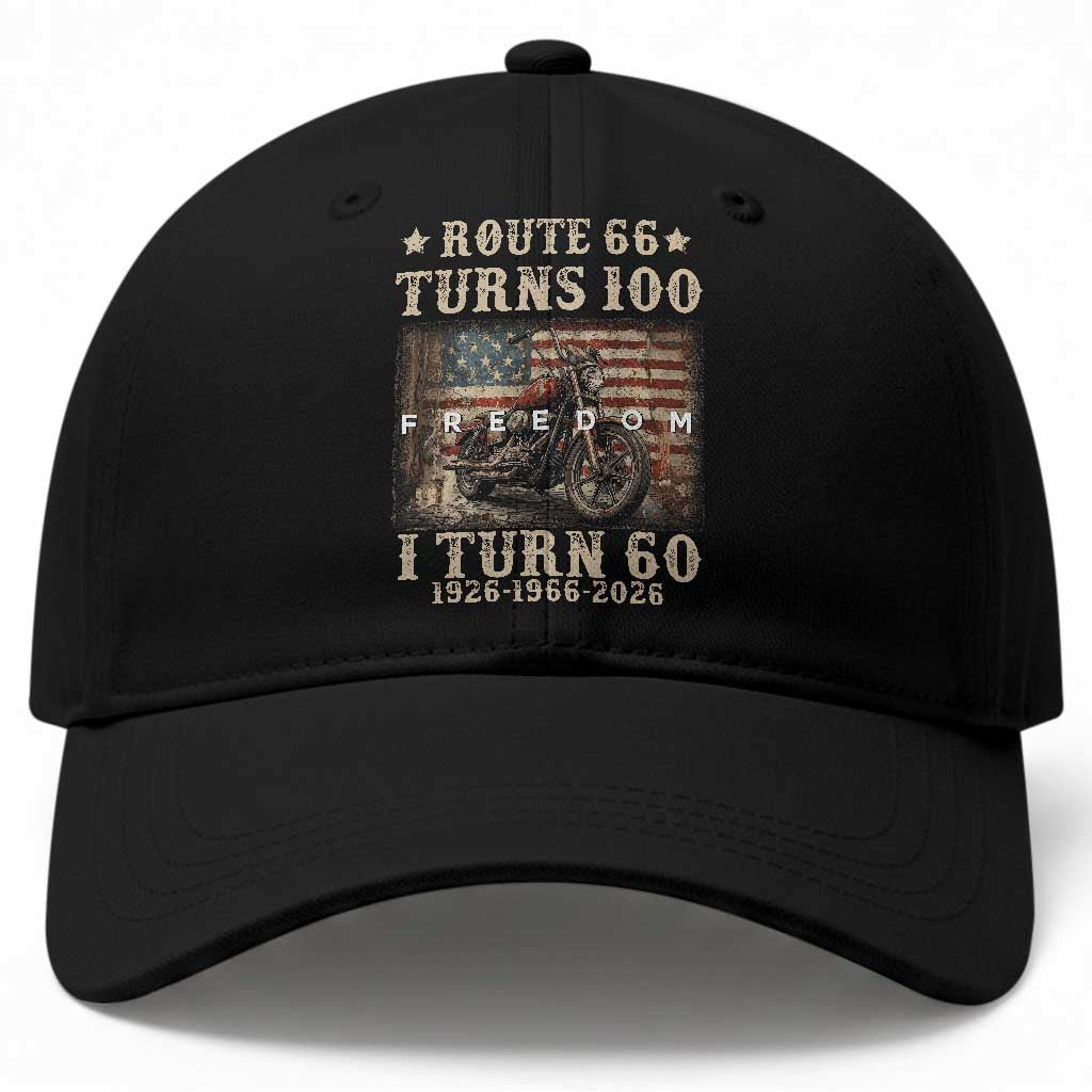 Route Highway 66 Turns 100 I Turn 60 Baseball Cap Vintage 1966 American Freedom Motorcycle Lover 60th Birthday Gift TS14 Print Your Wear