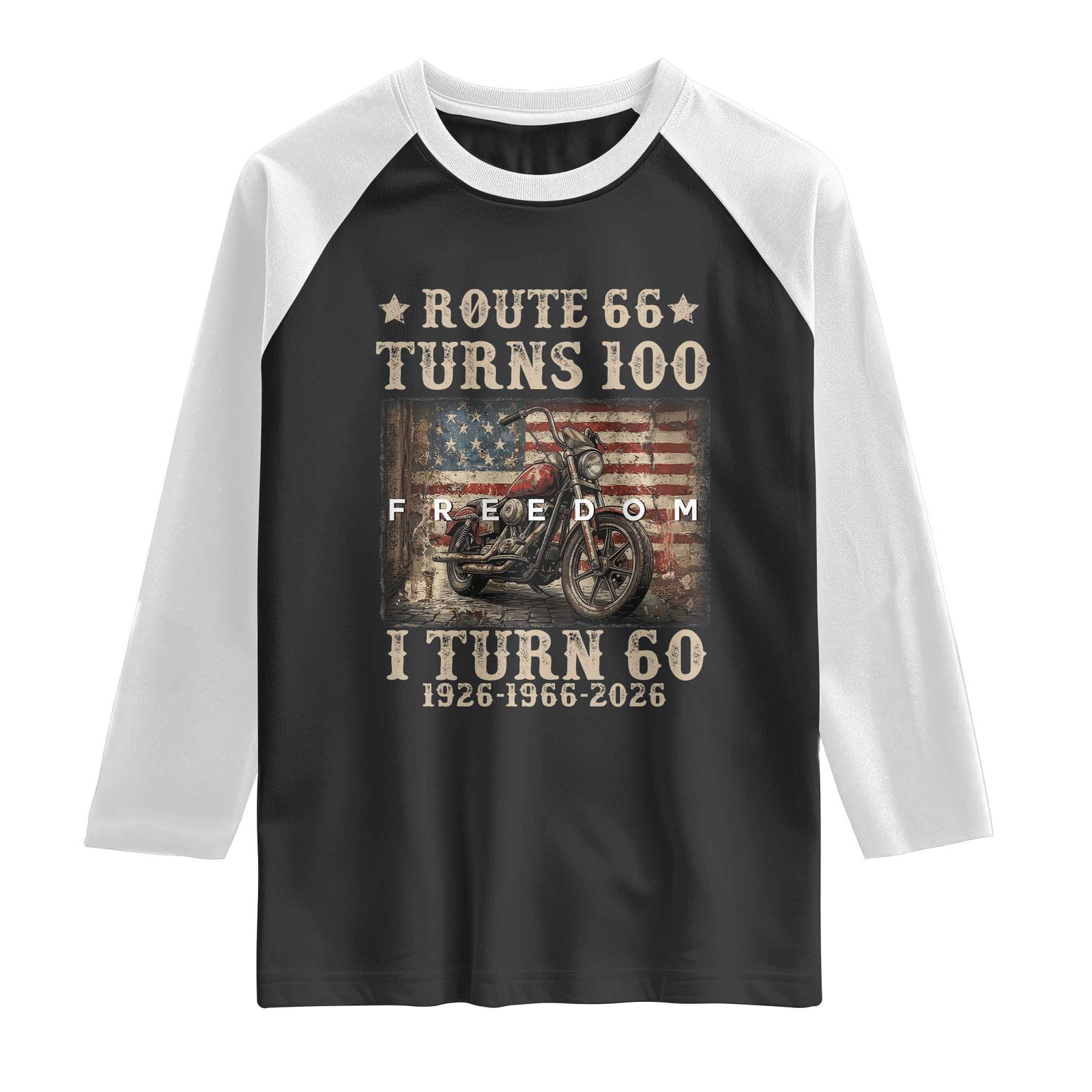 Route Highway 66 Turns 100 I Turn 60 Raglan Shirt Vintage 1966 American Freedom Motorcycle Lover 60th Birthday Gift TS14 Black White Print Your Wear