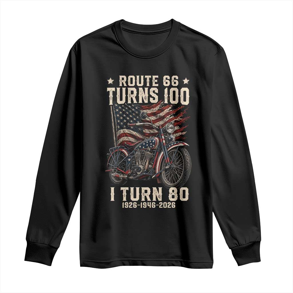 Route Highway 66 Turns 100 I Turn 80 Long Sleeve Shirt Vintage 1946 American Classic V-Twin Motorcycle Lover 80th Birthday Gift TS14 Black Print Your Wear