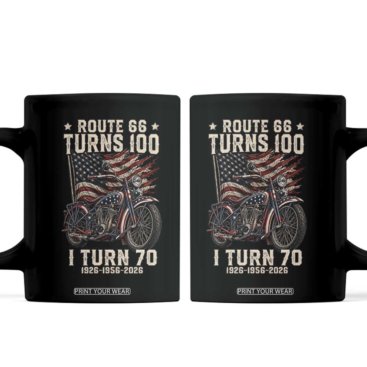 Route Highway 66 Turns 100 I Turn 70 Coffee Mug Vintage 1956 American Classic V-Twin Motorcycle Lover 70th Birthday Gift TS14 Black Print Your Wear