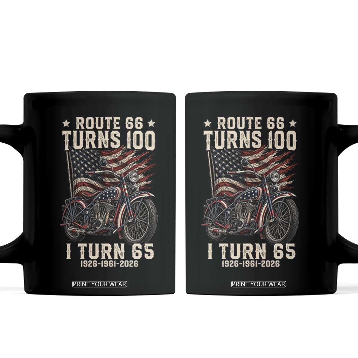 Route Highway 66 Turns 100 I Turn 65 Coffee Mug Vintage 1961 American Classic V-Twin Motorcycle Lover 65th Birthday Gift TS14 Black Print Your Wear