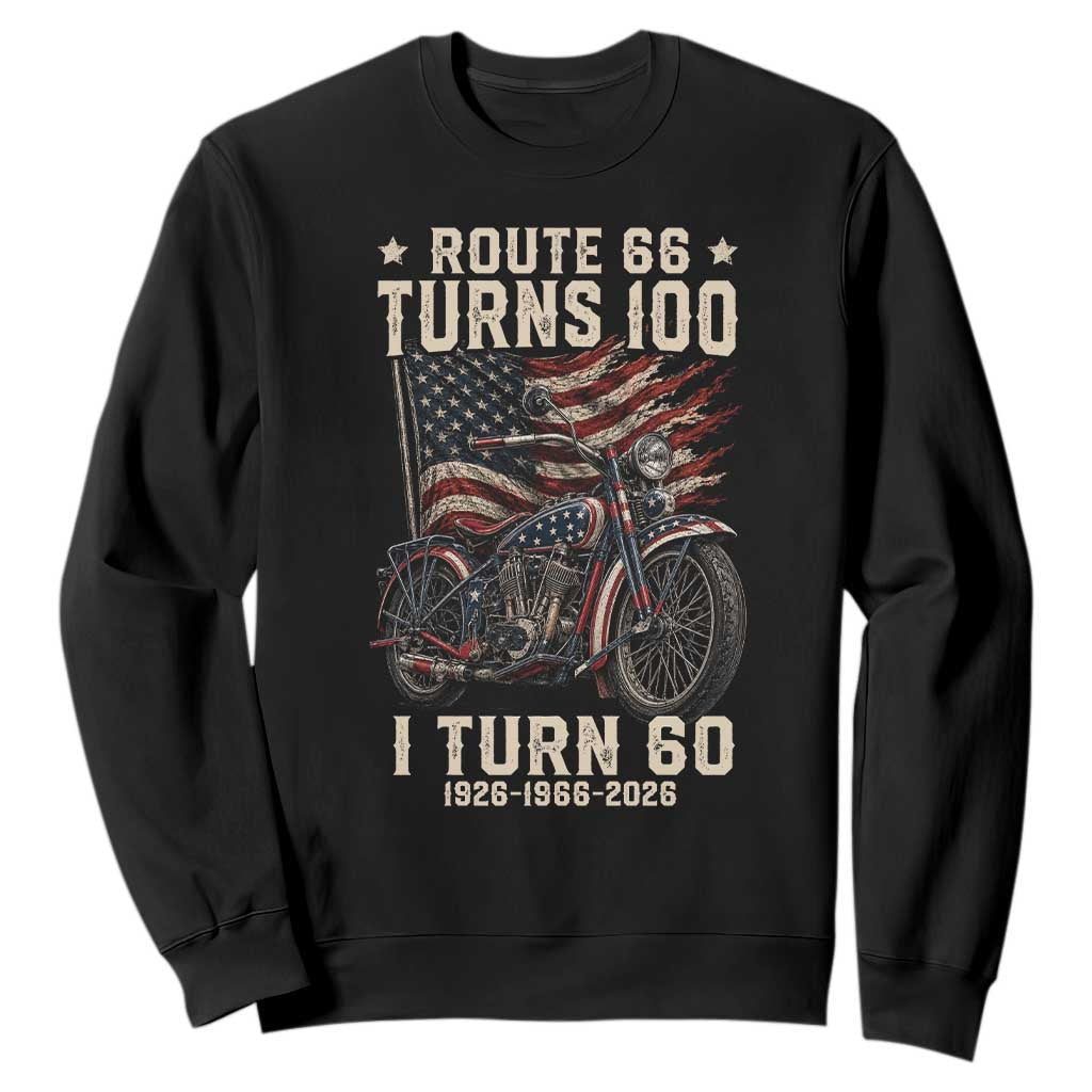 Route Highway 66 Turns 100 I Turn 60 Sweatshirt Vintage 1966 American Classic V-Twin Motorcycle Lover 60th Birthday Gift TS14 Black Print Your Wear