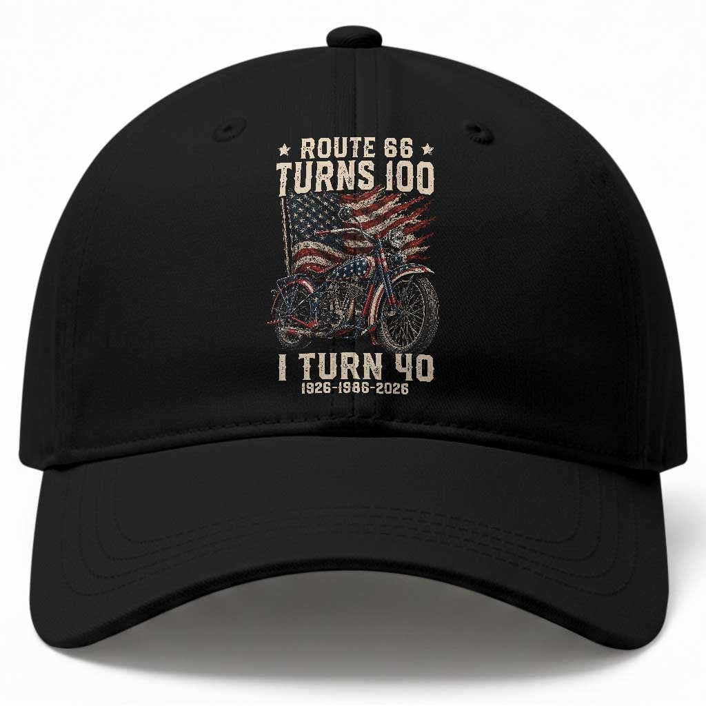 Route Highway 66 Turns 100 I Turn 40 Baseball Cap Vintage 1986 American Classic V-Twin Motorcycle Lover 40th Birthday Gift TS14 Print Your Wear