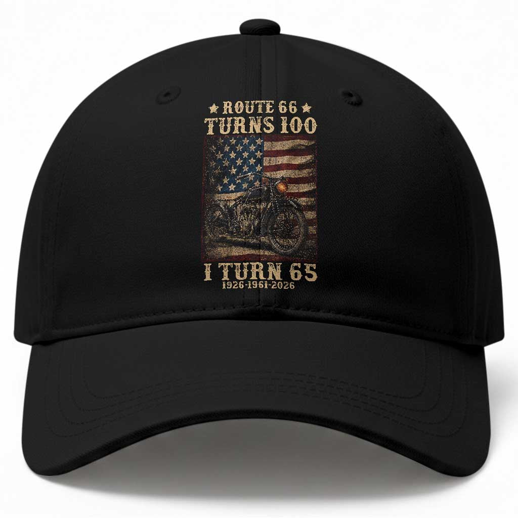 Route Highway 66 Turns 100 I Turn 65 Baseball Cap Vintage 1961 American Motorcycle Lover 65th Birthday Gift TS14 Print Your Wear