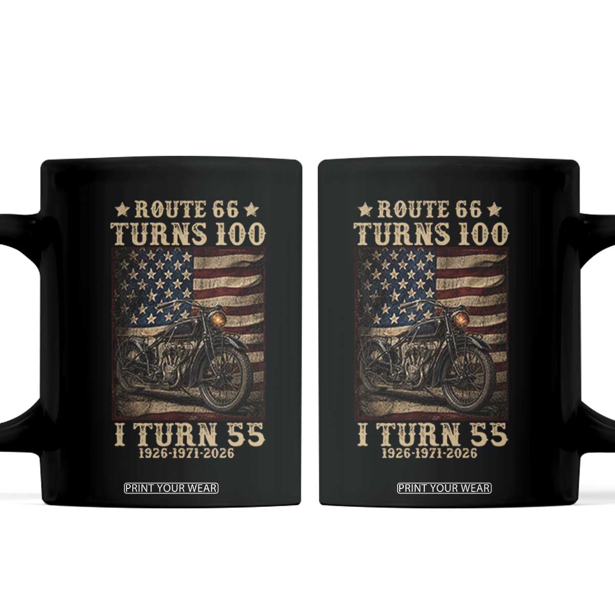 Route Highway 66 Turns 100 I Turn 55 Coffee Mug Vintage 1971 American Motorcycle Lover 55th Birthday Gift TS14 Black Print Your Wear