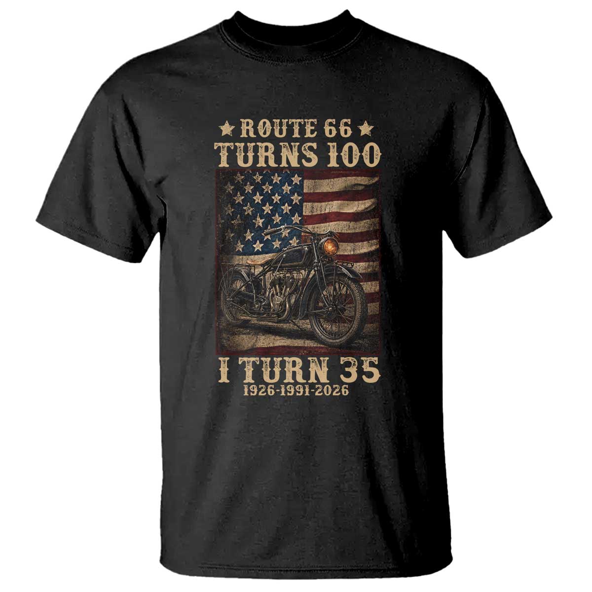 Route Highway 66 Turns 100 I Turn 35 T Shirt Vintage 1991 American Motorcycle Lover 35th Birthday Gift TS14 Black Print Your Wear