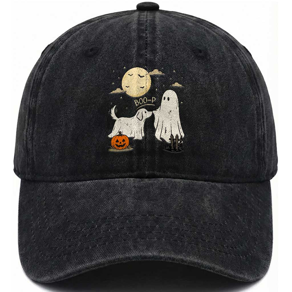 Boo Boo-p Dog Ghost Washed Cotton Baseball Cap Funny Halloween Dog Lovers