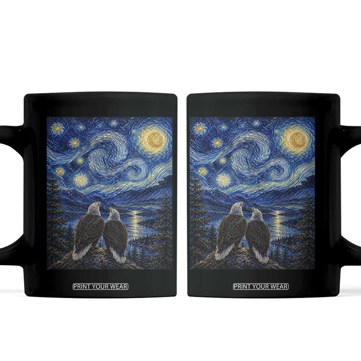 Jackie and Shadow Bald Eagles of Big Bear Lake Starry Night Style Coffee Mug