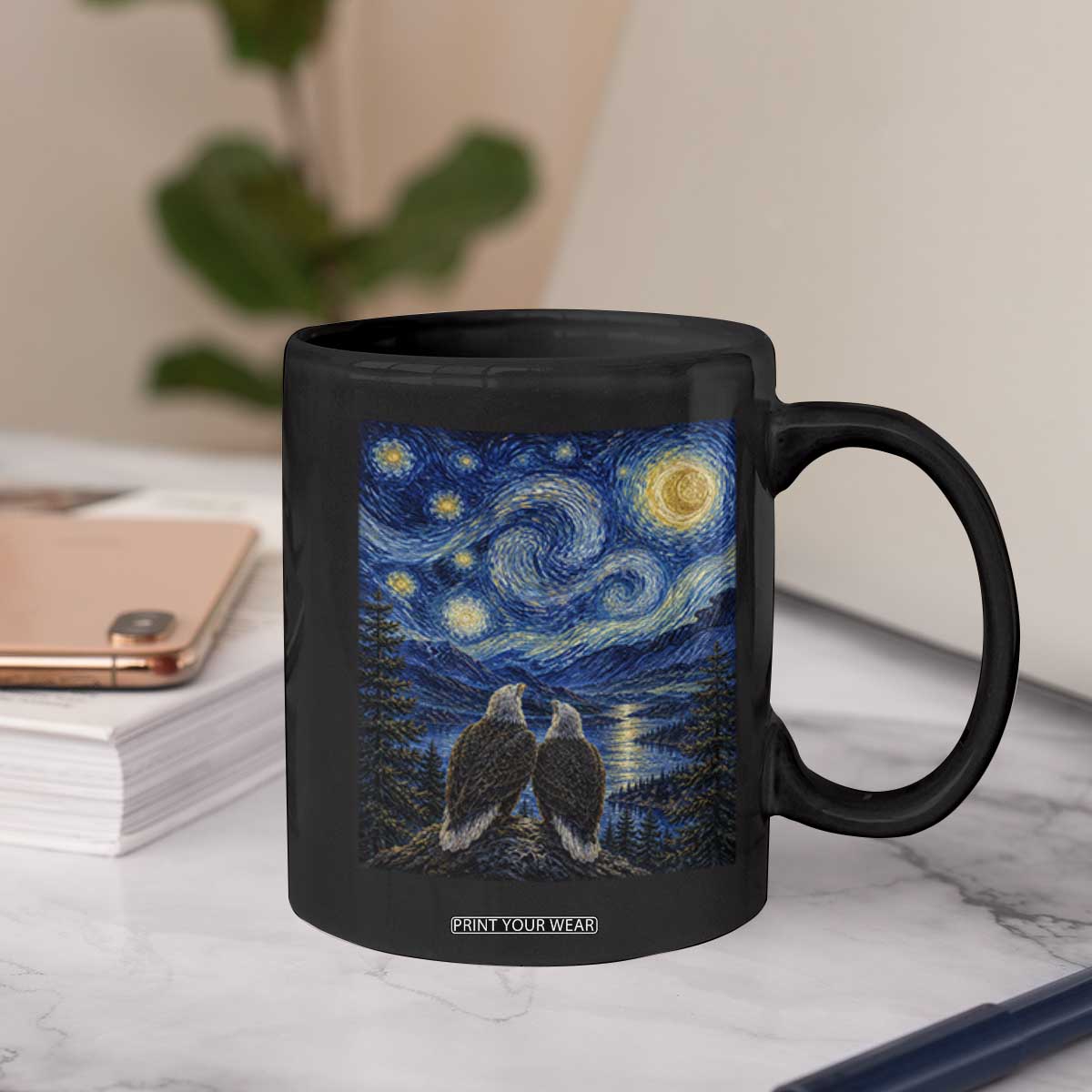 Jackie and Shadow Bald Eagles of Big Bear Lake Starry Night Style Coffee Mug