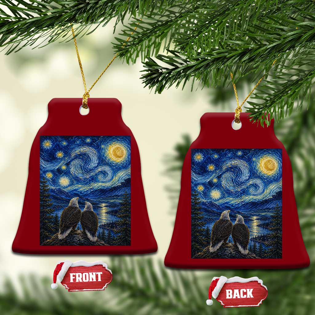 Jackie and Shadow Bald Eagles of Big Bear Lake Starry Night Style Ceramic Ornament