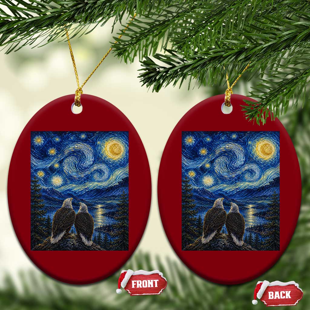 Jackie and Shadow Bald Eagles of Big Bear Lake Starry Night Style Ceramic Ornament