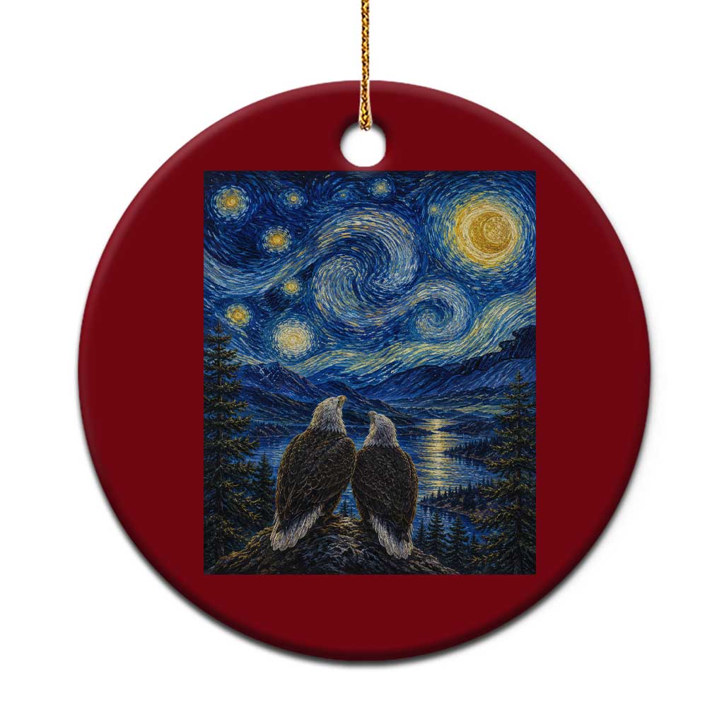 Jackie and Shadow Bald Eagles of Big Bear Lake Starry Night Style Ceramic Ornament