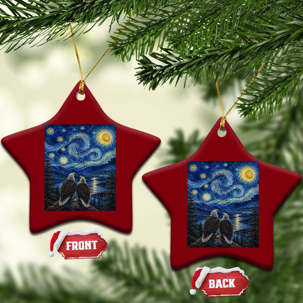 Jackie and Shadow Bald Eagles of Big Bear Lake Starry Night Style Ceramic Ornament