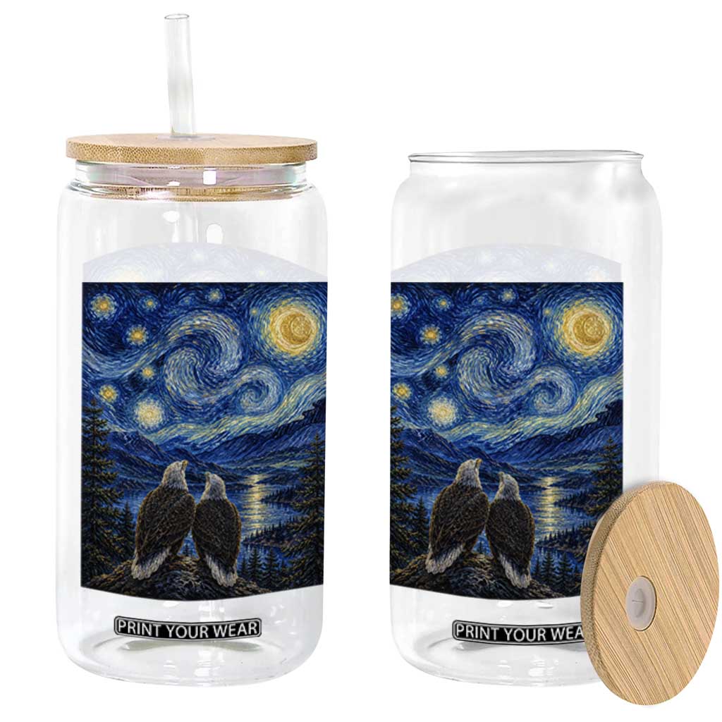 Jackie and Shadow Bald Eagles of Big Bear Lake Starry Night Style Glass Can