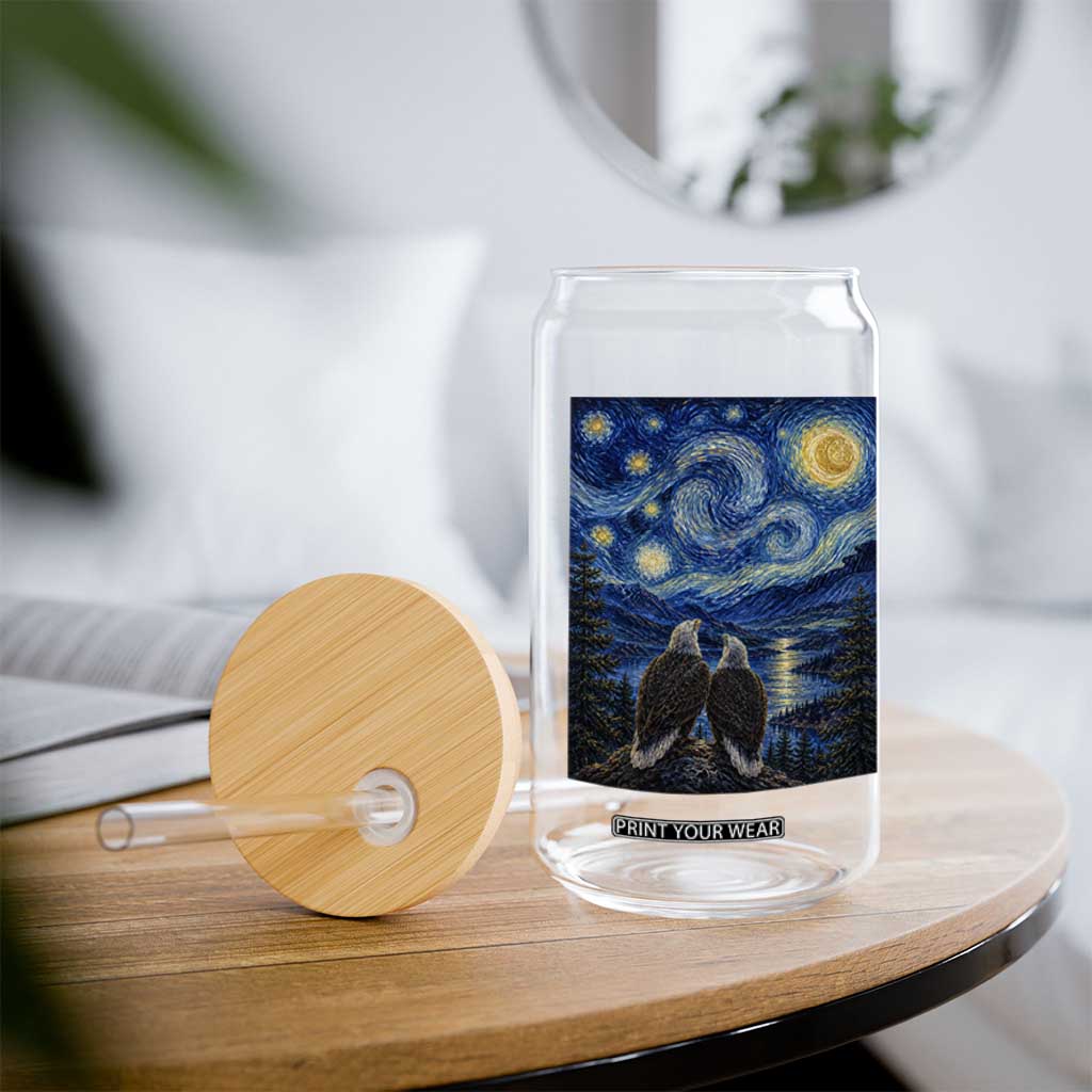 Jackie and Shadow Bald Eagles of Big Bear Lake Starry Night Style Glass Can