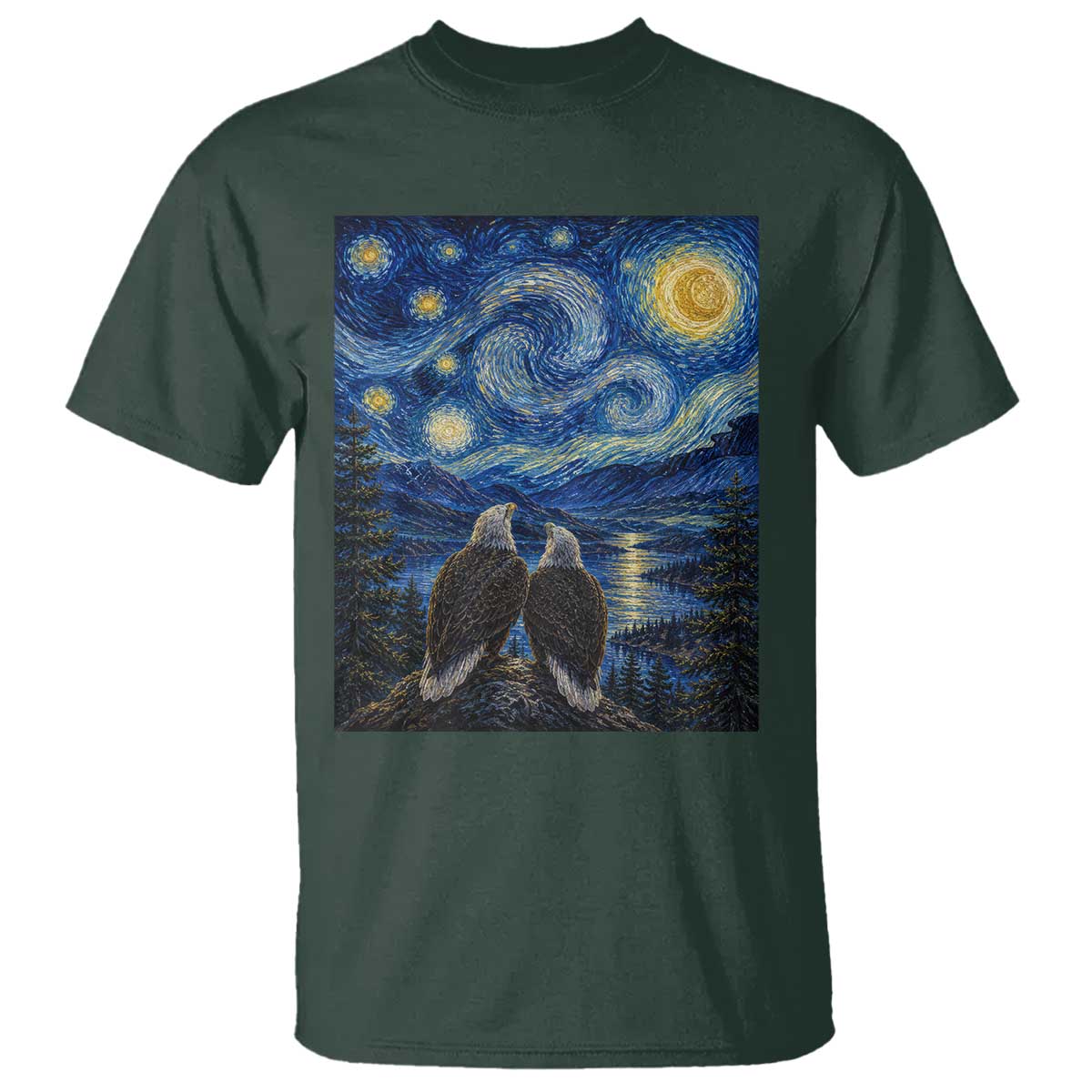 Jackie and Shadow Bald Eagles of Big Bear Lake Starry Night Style T Shirt