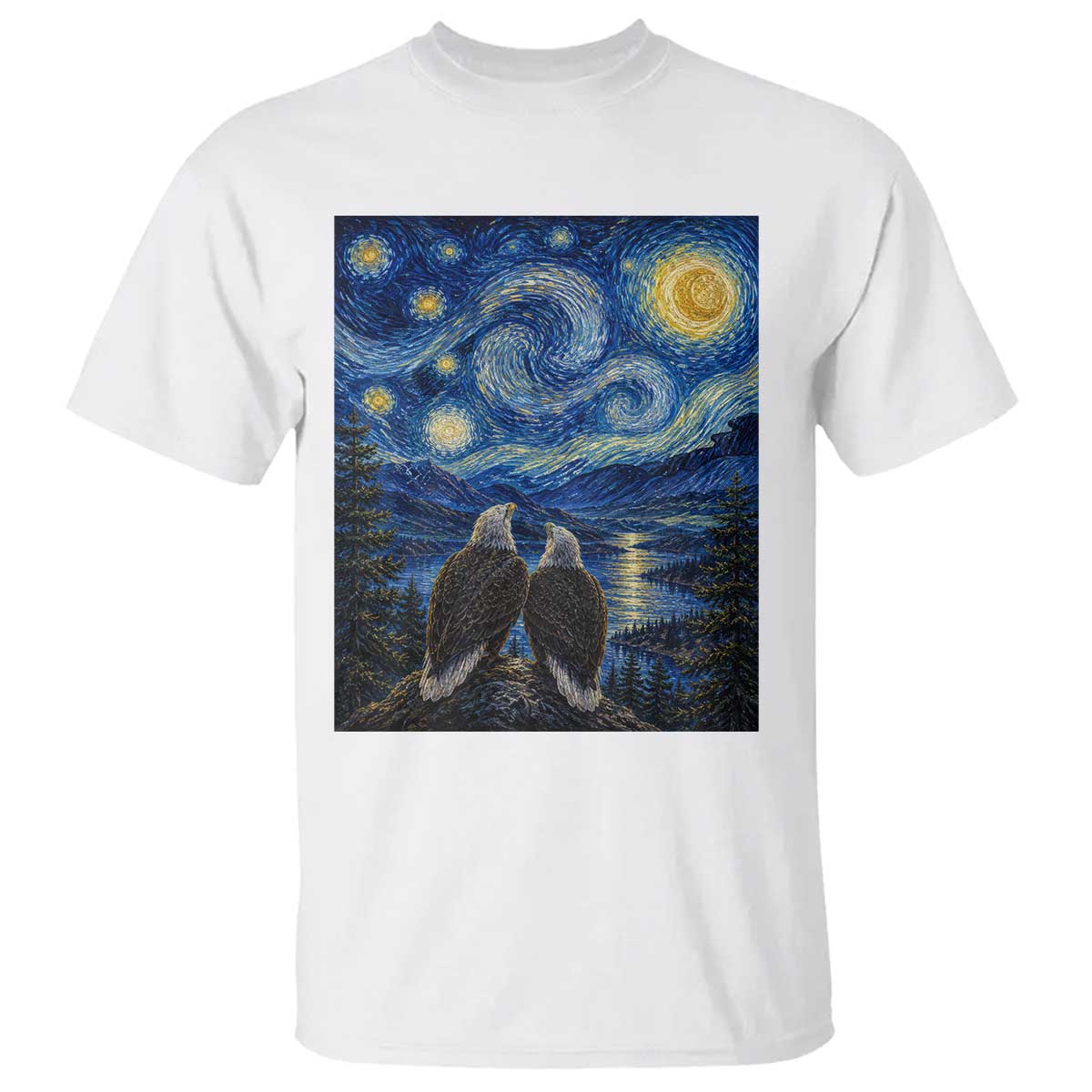 Jackie and Shadow Bald Eagles of Big Bear Lake Starry Night Style T Shirt