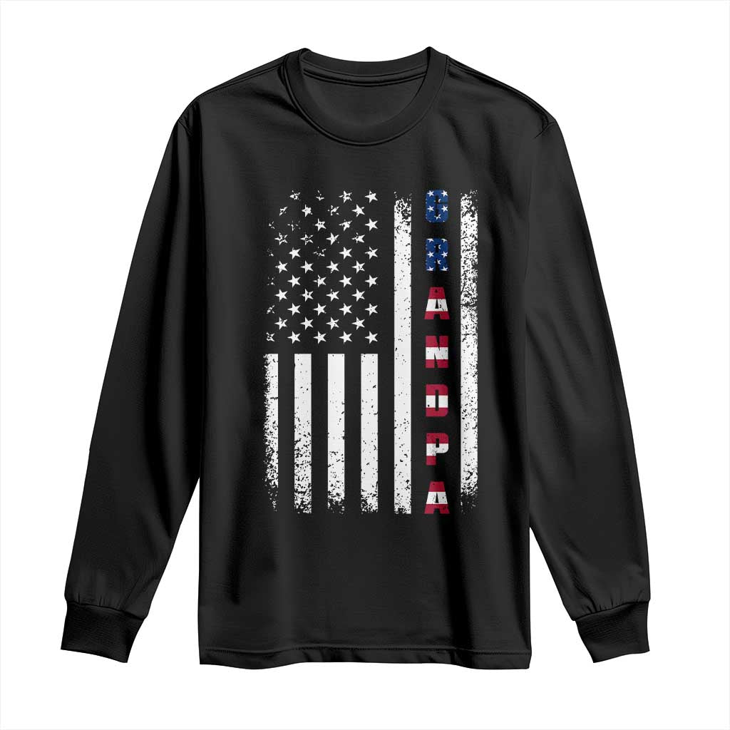 Grandpa Vintage USA Flag Patriotic 4th of July Long Sleeve Shirt