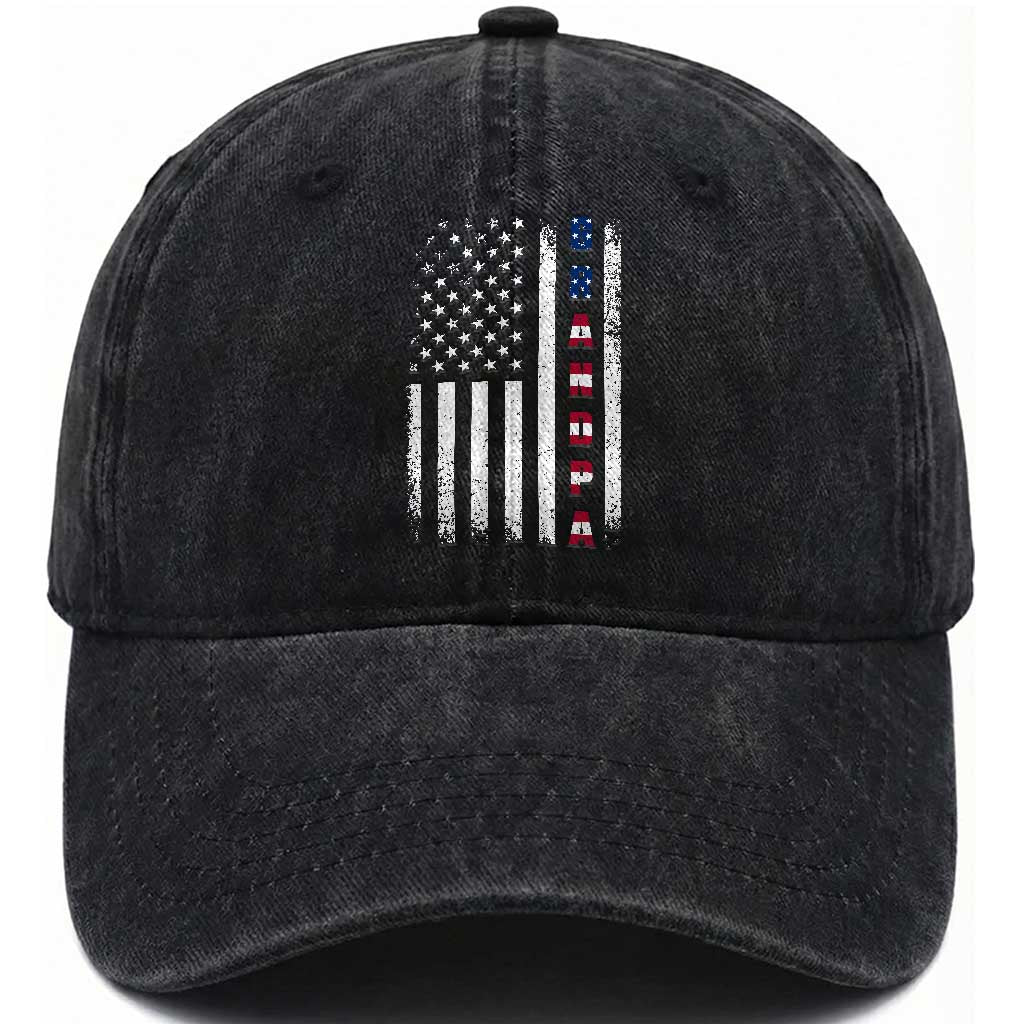 Grandpa Vintage USA Flag Patriotic 4th of July Washed Cotton Baseball Cap