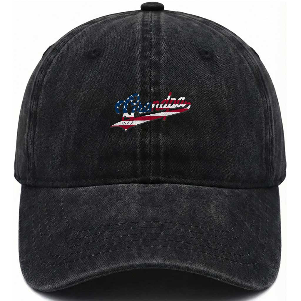 Grandpa Bold Patriotic American Flag Father’s Day Grandpa Washed Cotton Baseball Cap